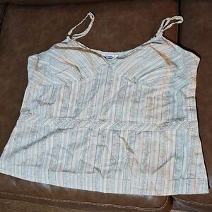 Vtg Y2k Old Navy Floral Striped Cami Peplum XL Cottagecore Milkmaid Side Button
